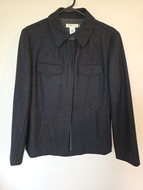 J.Crew Charcoal Wool Zip Jacket Women Medium Vintage